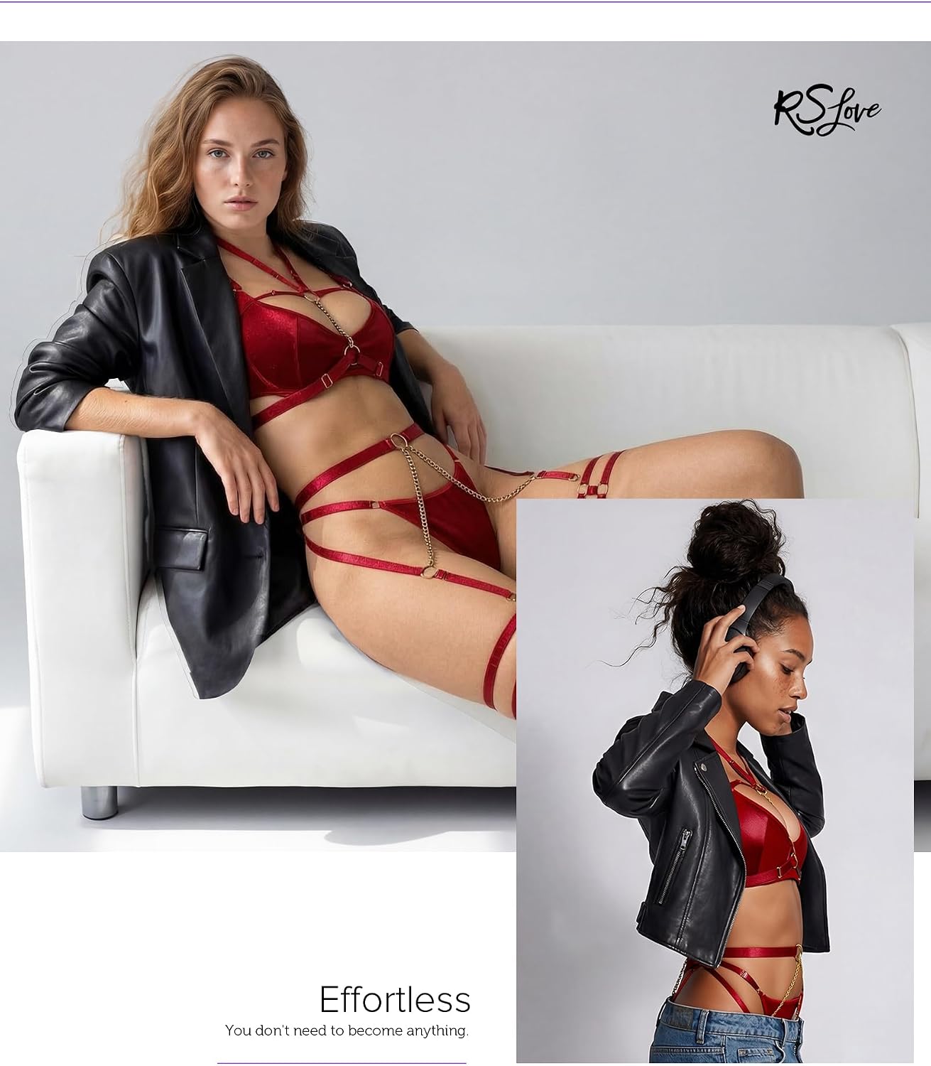 RSLOVE Completo Intimo Donna Sexy Set di Lingerie Reggiseno e Slip con Giarrettiera 6 Pezzi