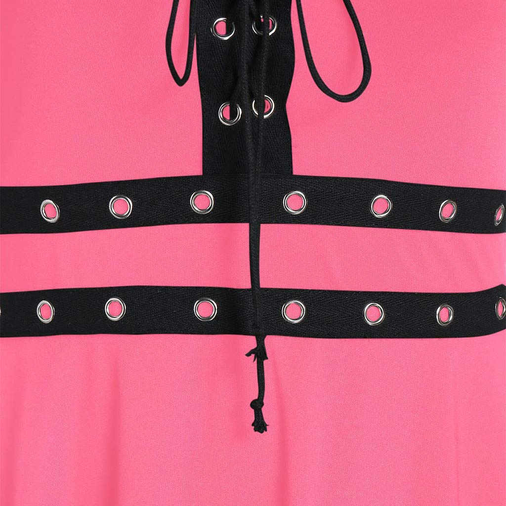 Abiti da Donna A Scollo A V - Vestito Casual Donna Senza Maniche Dress con Schiena Nuda E Spalline Regolabili Abito Modello Midi al Ginocchio Colore Unico Vestiti Stile Gotico Punk alla Moda