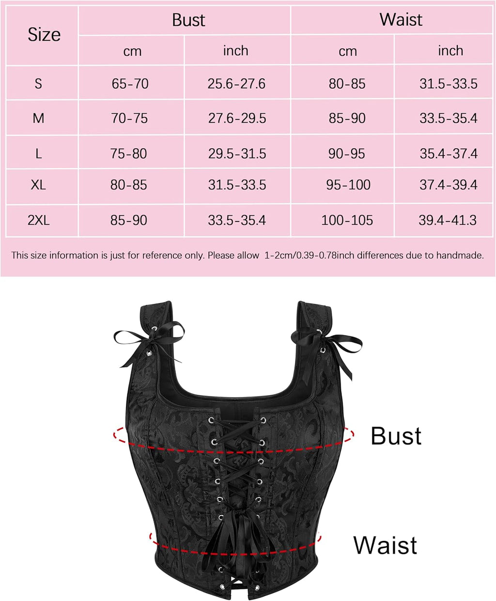 Wikoan Corsetto da Donna Top in Stile Gotico Bustino in Stile Principessa S-XXL