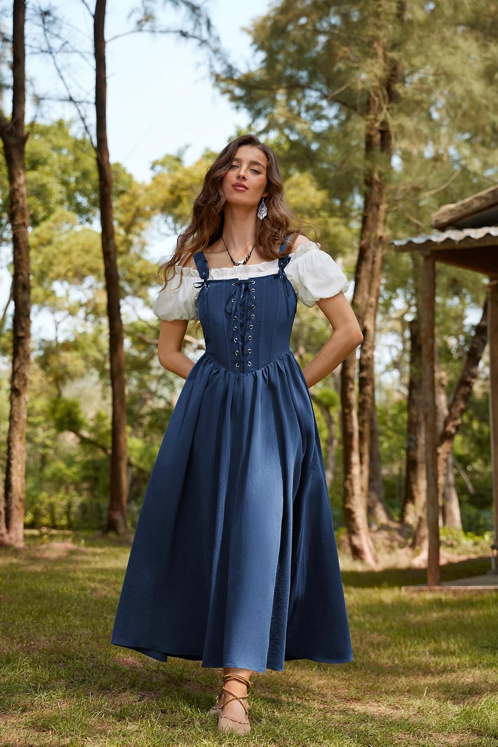 SCARLET DARKNESS Abito da donna rinascimentale, senza maniche, con lacci, linea ad A