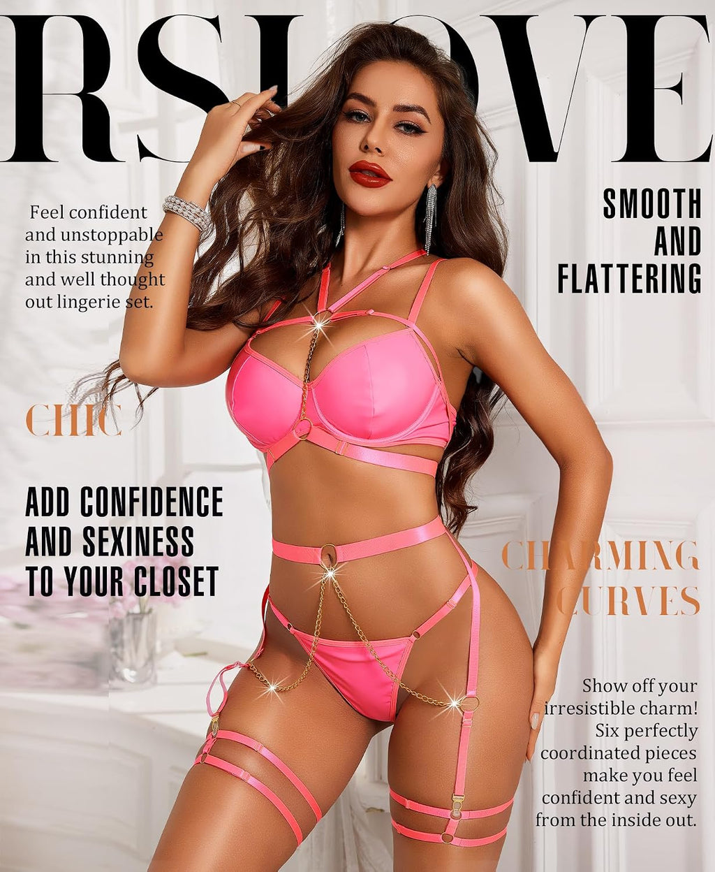 RSLOVE Completo Intimo Donna Sexy Set di Lingerie Reggiseno e Slip con Giarrettiera 6 Pezzi