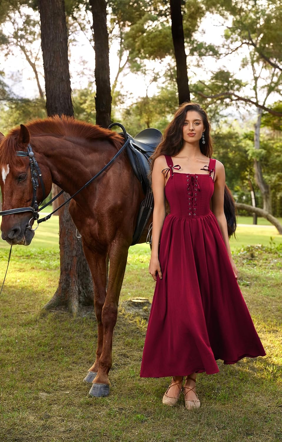 SCARLET DARKNESS Abito da donna rinascimentale, senza maniche, con lacci, linea ad A