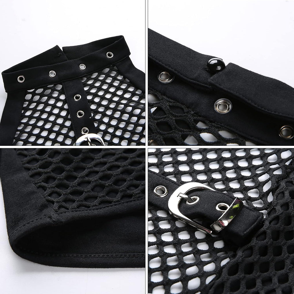 Canotte da donna punk – Sexy senza maniche in rete metallica senza schienale – Dark Goth Grunge Y2K Emo Dance Crop Top