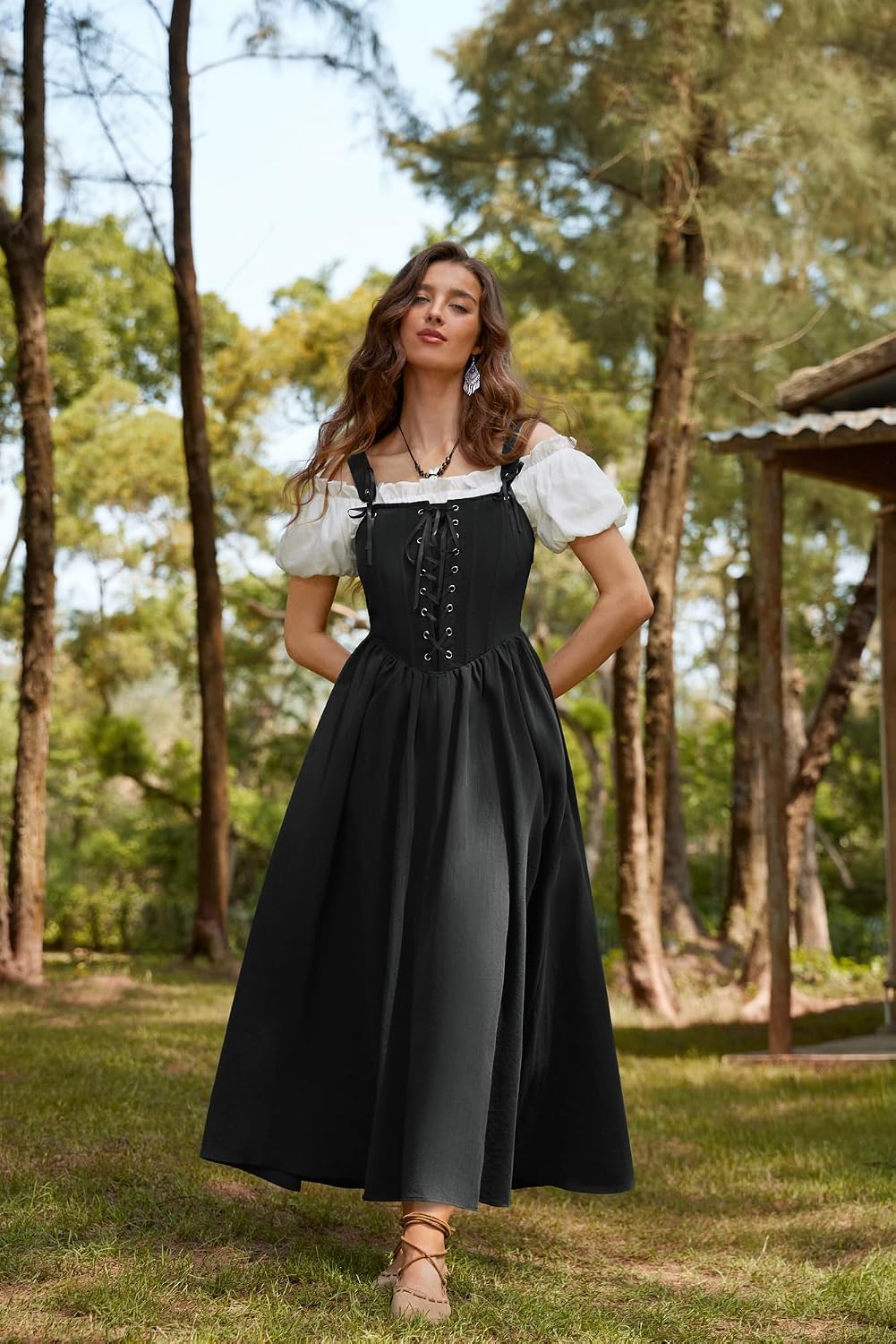 SCARLET DARKNESS Abito da donna rinascimentale, senza maniche, con lacci, linea ad A