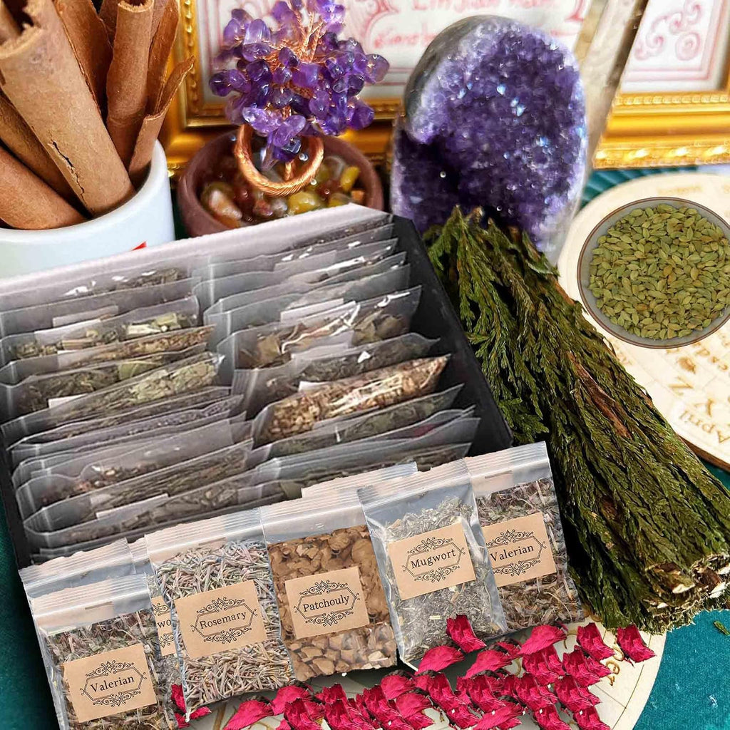 Kit di 60 Erbe per Stregoneria – Erbe Essiccate per Pratiche Esoteriche, Accessori e Strumenti Wicca, Kit Erboristico per Altare, Decorazioni Pagane, Kit di Inizio per Erboristeria
