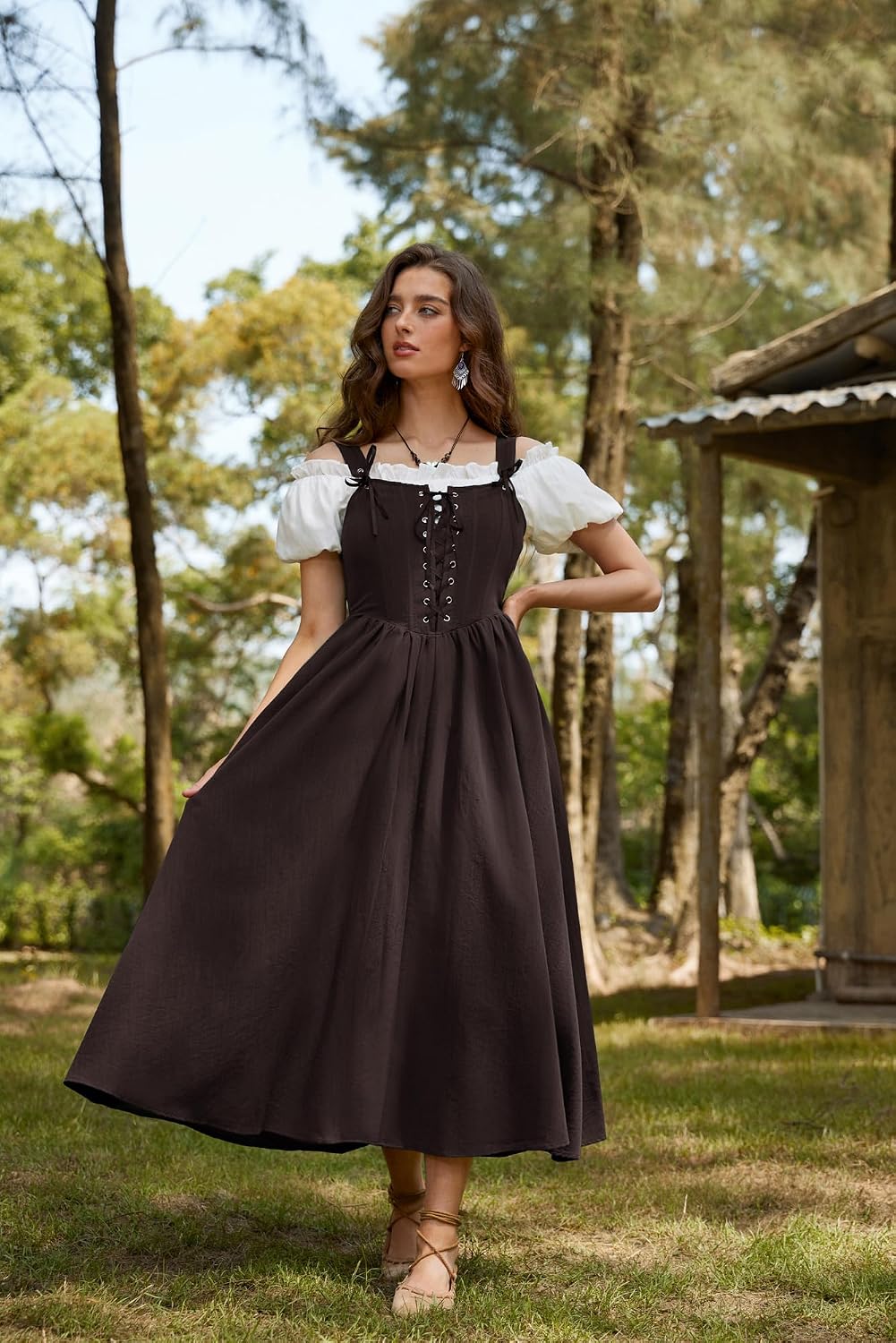 SCARLET DARKNESS Abito da donna rinascimentale, senza maniche, con lacci, linea ad A