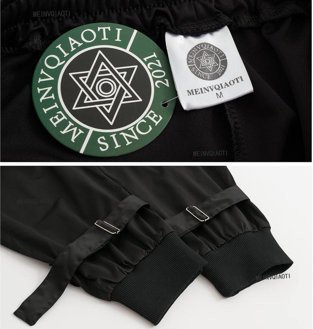 Pantaloni Cargo Neri da Donna Allentati Pantaloni incatenati Multi-Tasca Multi-Zip Punk Goth Pantaloni