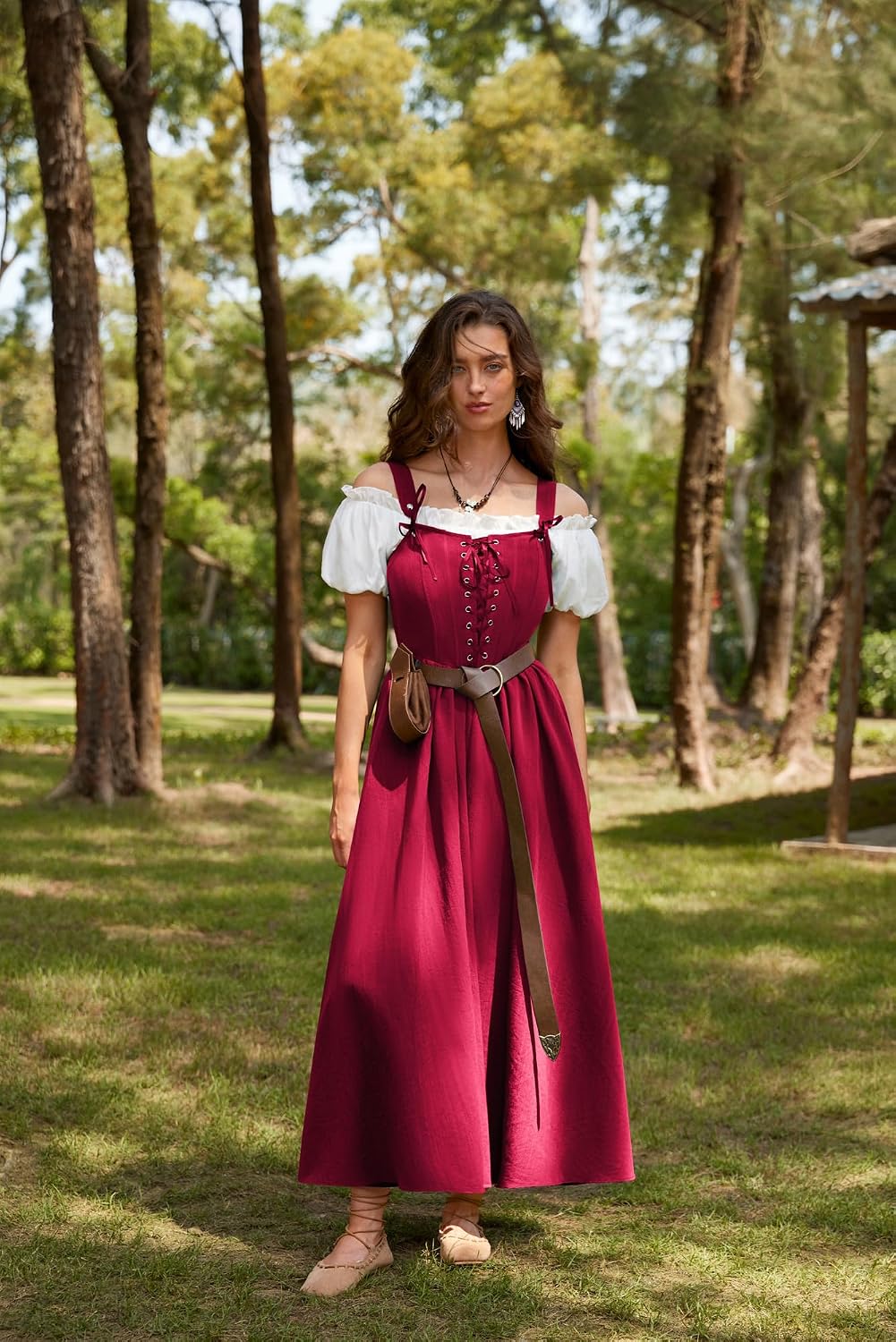 SCARLET DARKNESS Abito da donna rinascimentale, senza maniche, con lacci, linea ad A