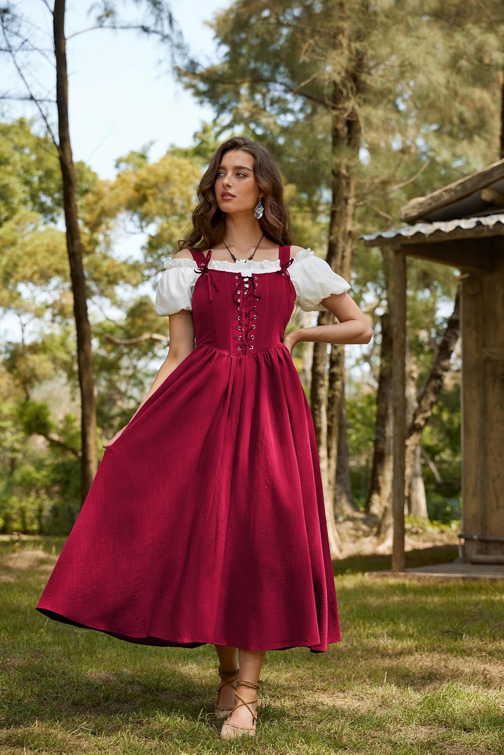 SCARLET DARKNESS Abito da donna rinascimentale, senza maniche, con lacci, linea ad A