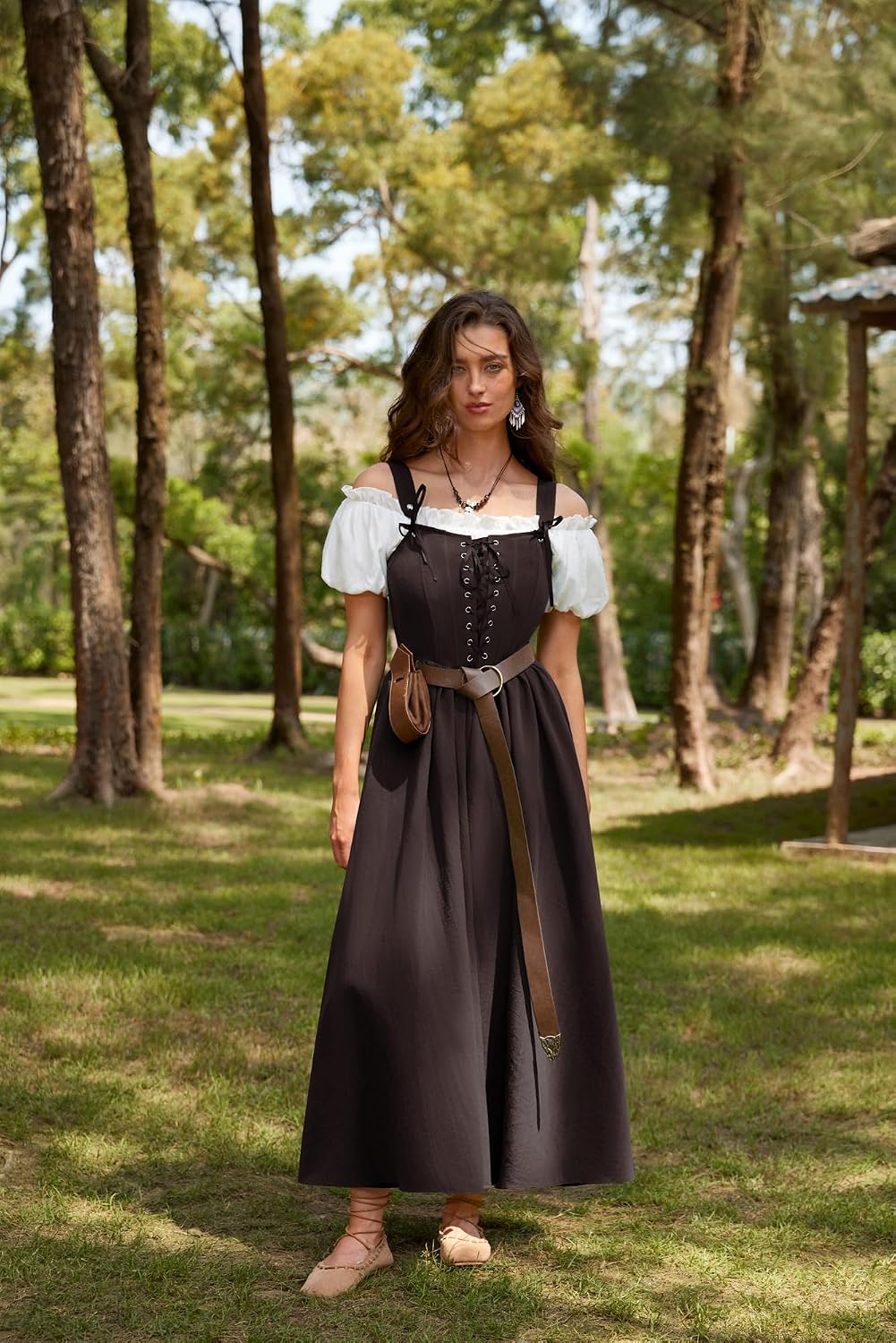 SCARLET DARKNESS Abito da donna rinascimentale, senza maniche, con lacci, linea ad A