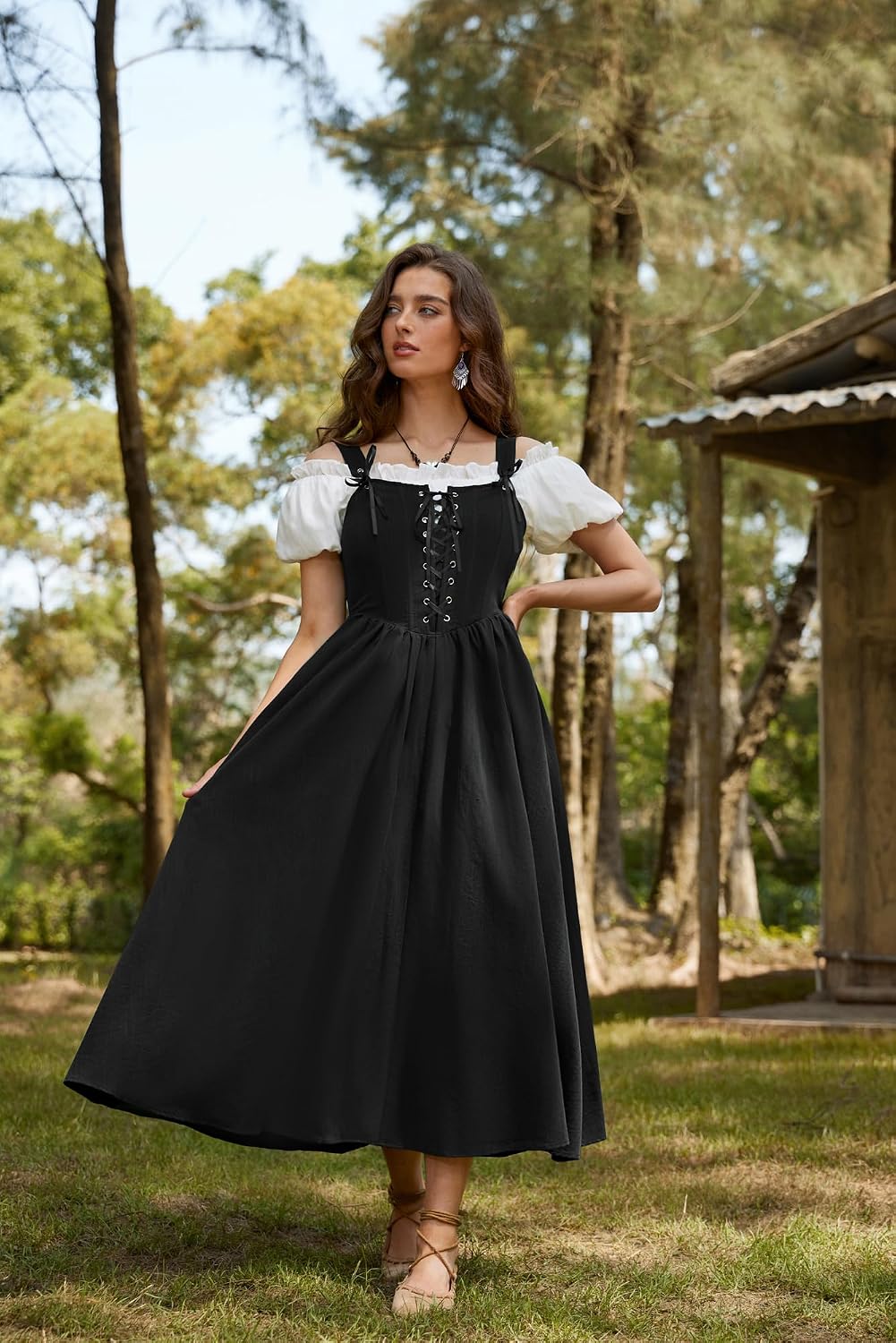 SCARLET DARKNESS Abito da donna rinascimentale, senza maniche, con lacci, linea ad A
