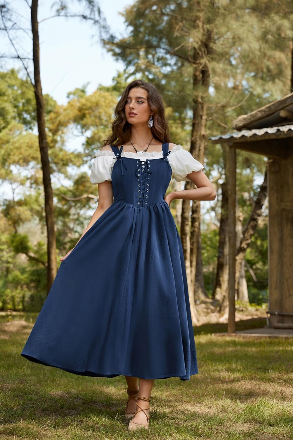 SCARLET DARKNESS Abito da donna rinascimentale, senza maniche, con lacci, linea ad A