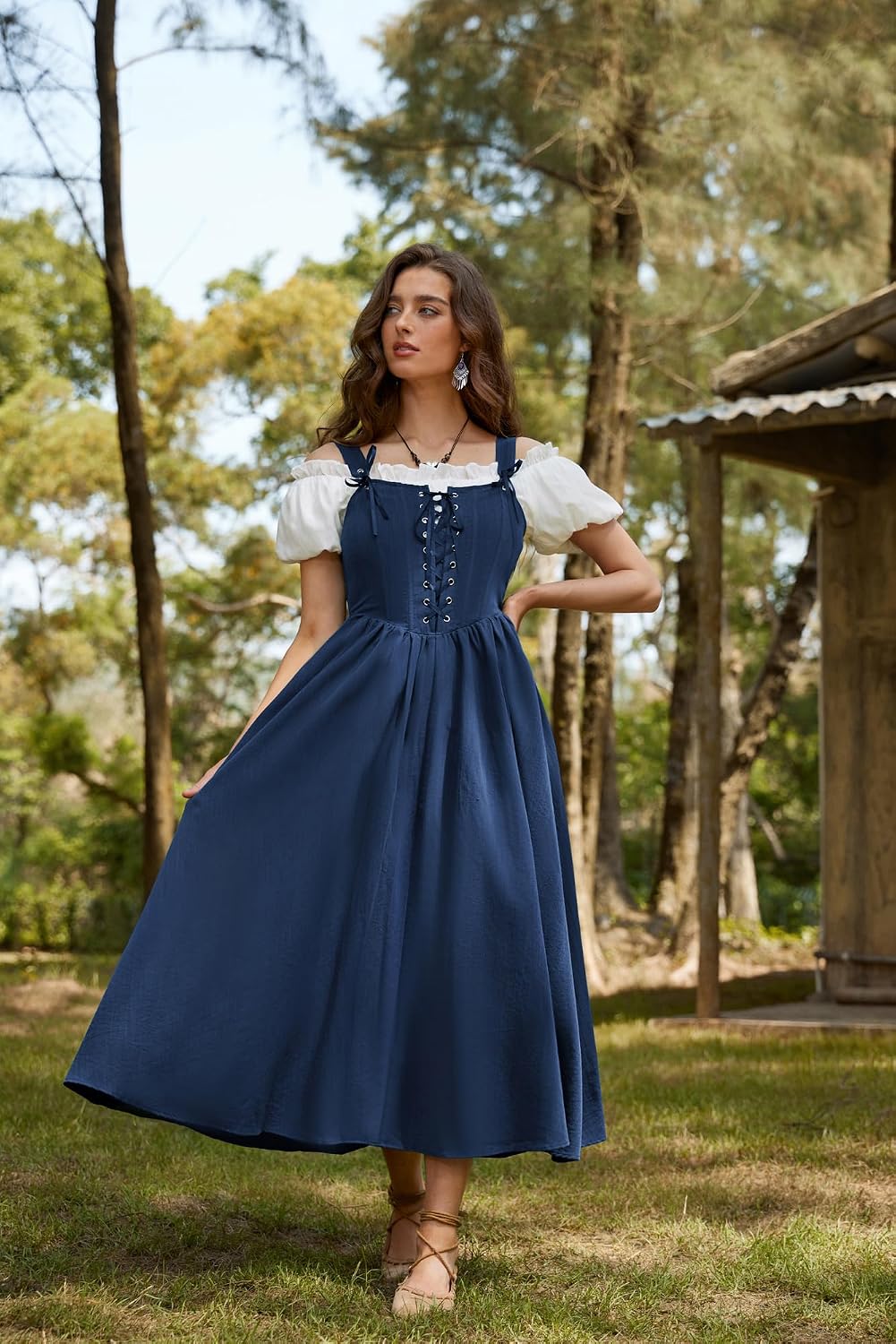 SCARLET DARKNESS Abito da donna rinascimentale, senza maniche, con lacci, linea ad A