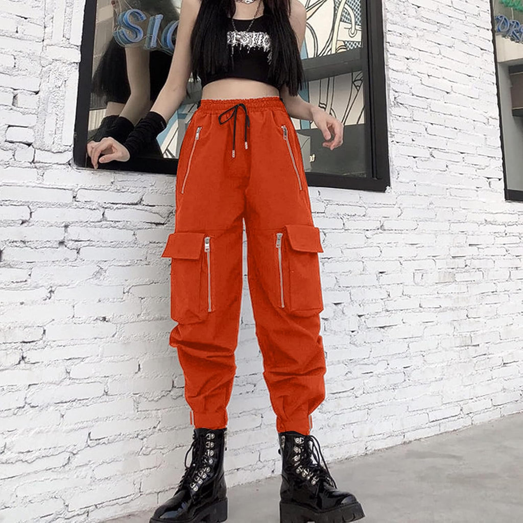 Pantaloni Cargo Neri da Donna Allentati Pantaloni incatenati Multi-Tasca Multi-Zip Punk Goth Pantaloni