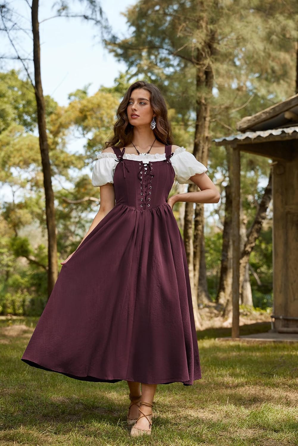 SCARLET DARKNESS Abito da donna rinascimentale, senza maniche, con lacci, linea ad A