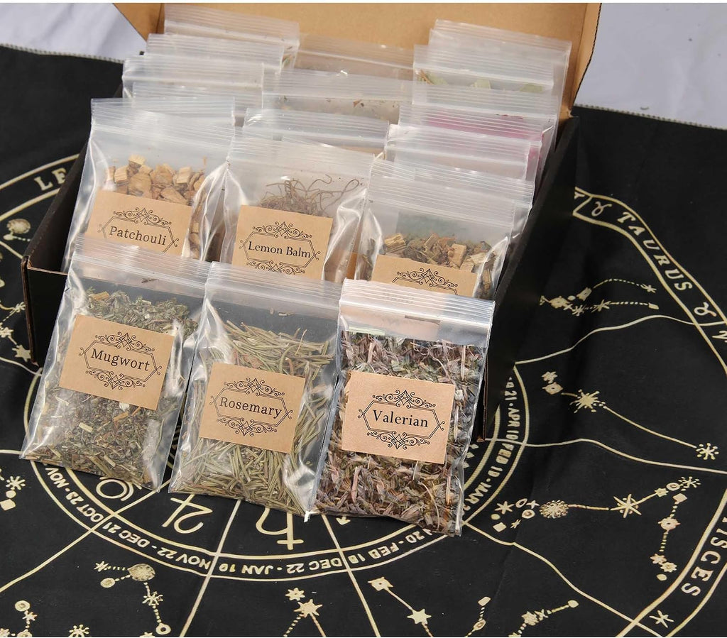 Kit di 60 Erbe per Stregoneria – Erbe Essiccate per Pratiche Esoteriche, Accessori e Strumenti Wicca, Kit Erboristico per Altare, Decorazioni Pagane, Kit di Inizio per Erboristeria