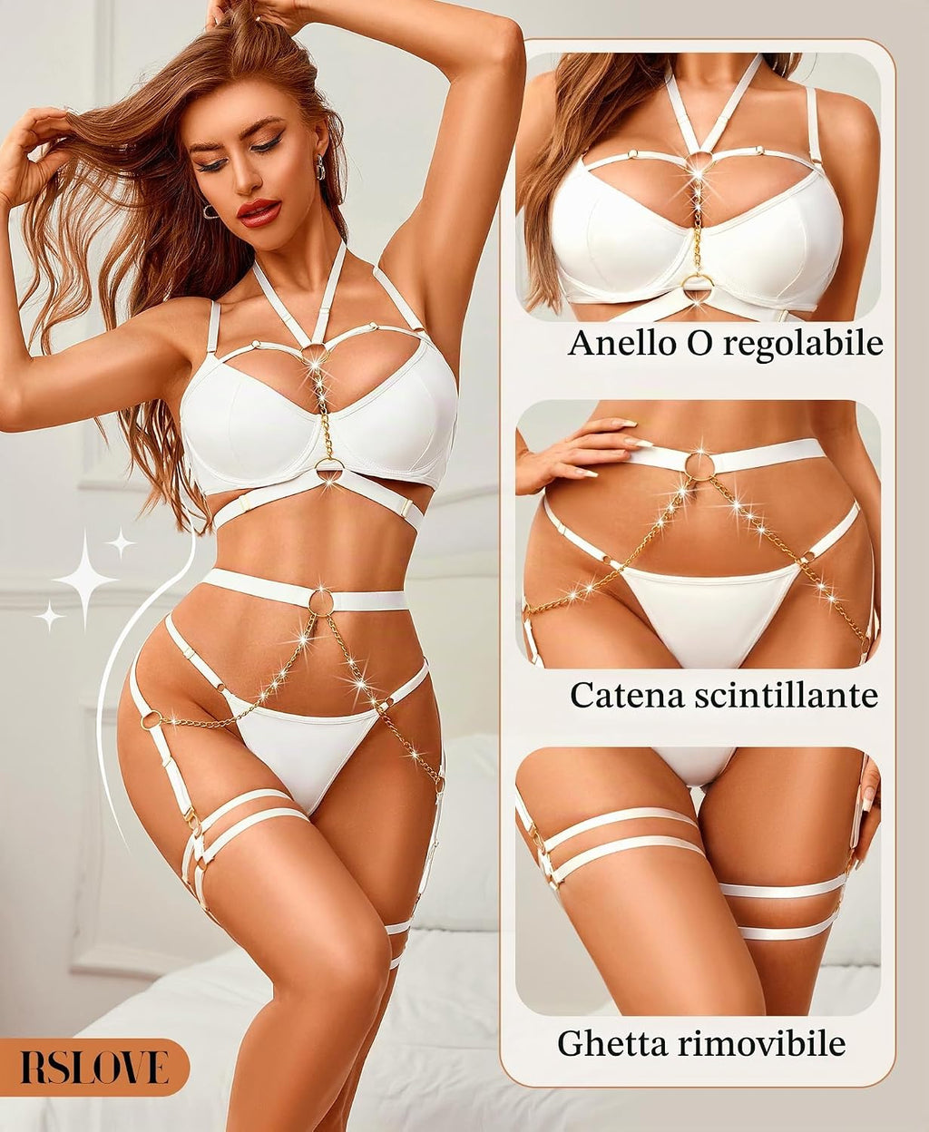 RSLOVE Completo Intimo Donna Sexy Set di Lingerie Reggiseno e Slip con Giarrettiera 6 Pezzi