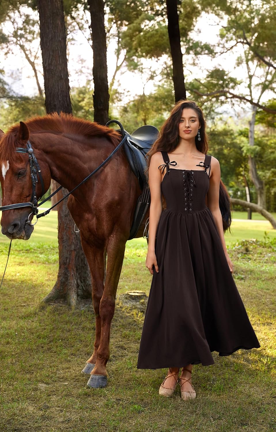 SCARLET DARKNESS Abito da donna rinascimentale, senza maniche, con lacci, linea ad A