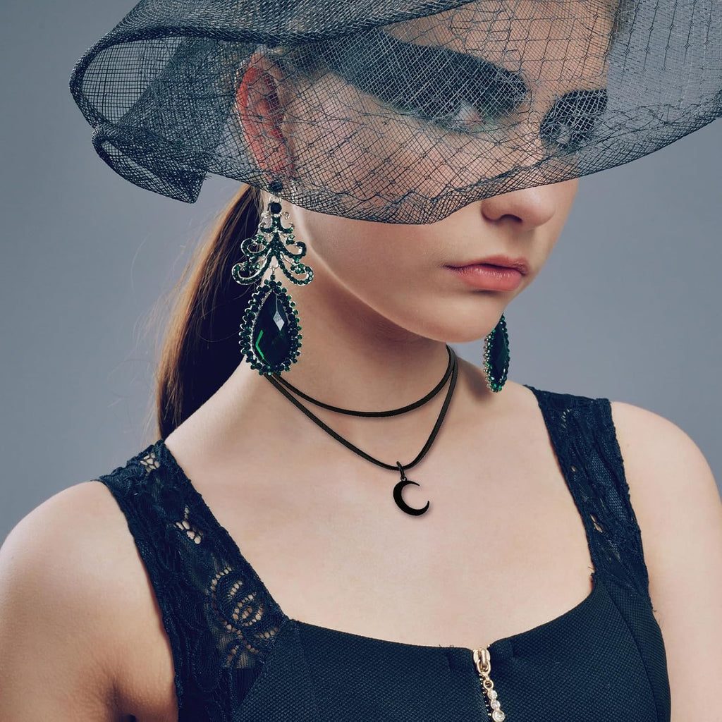 2 collane nere doppie a forma di luna per donna, collana goth, collana nera, collana boho, accessori Y2K, gioielli vintage, halloween grunge, design medievale, look Witchy