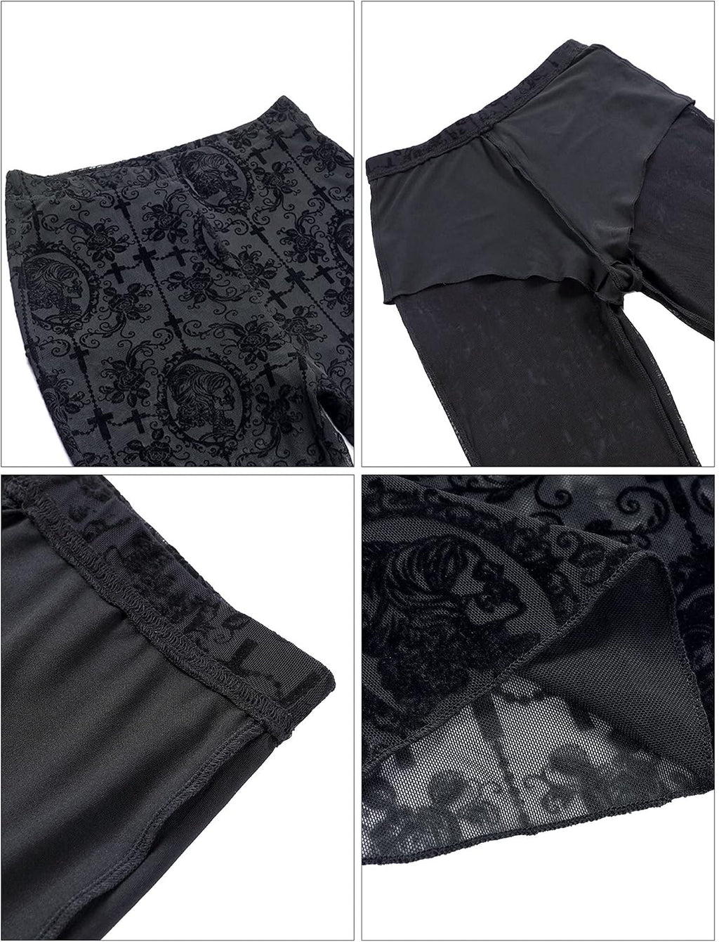 SEAUR Gothic Punk - Pantaloni da donna in pizzo floreale vintage, in velluto nero, Y2K, per il tempo libero, Grunge Party Club Wear