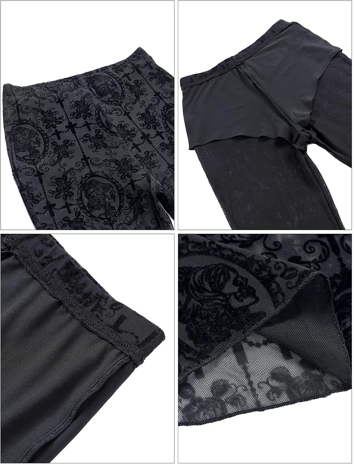 SEAUR Gothic Punk - Pantaloni da donna in pizzo floreale vintage, in velluto nero, Y2K, per il tempo libero, Grunge Party Club Wear