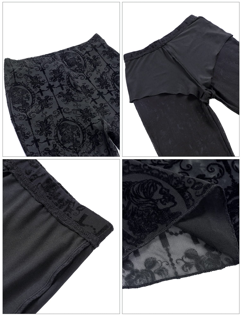 SEAUR Gothic Punk - Pantaloni da donna in pizzo floreale vintage, in velluto nero, Y2K, per il tempo libero, Grunge Party Club Wear