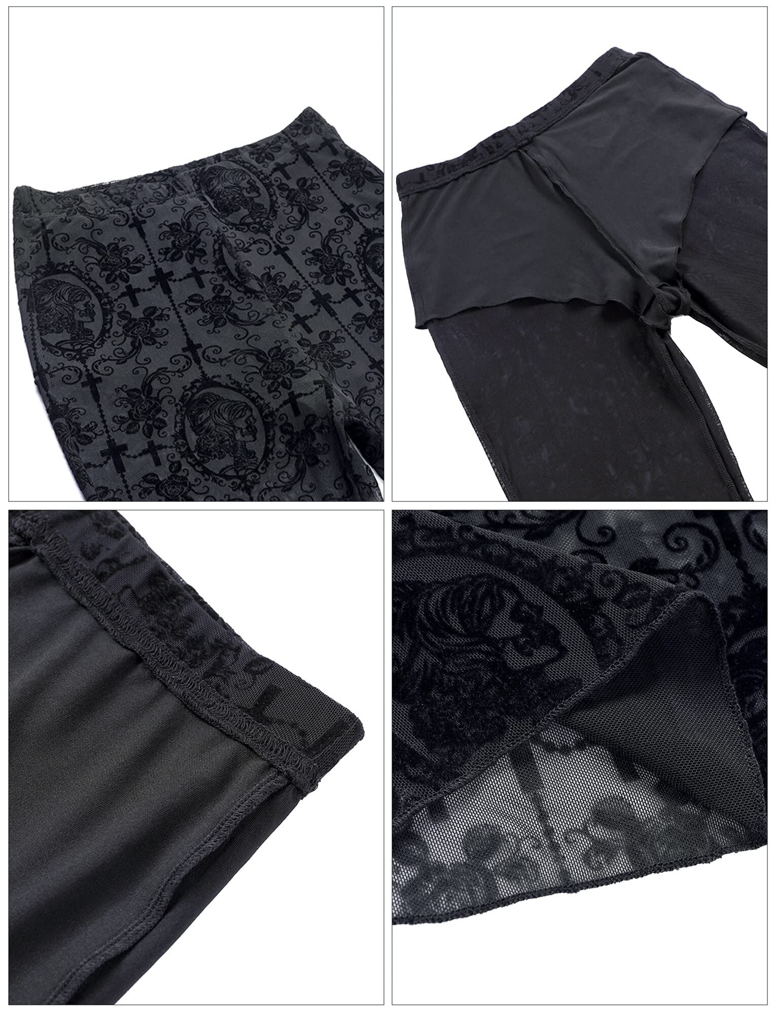 SEAUR Gothic Punk - Pantaloni da donna in pizzo floreale vintage, in velluto nero, Y2K, per il tempo libero, Grunge Party Club Wear