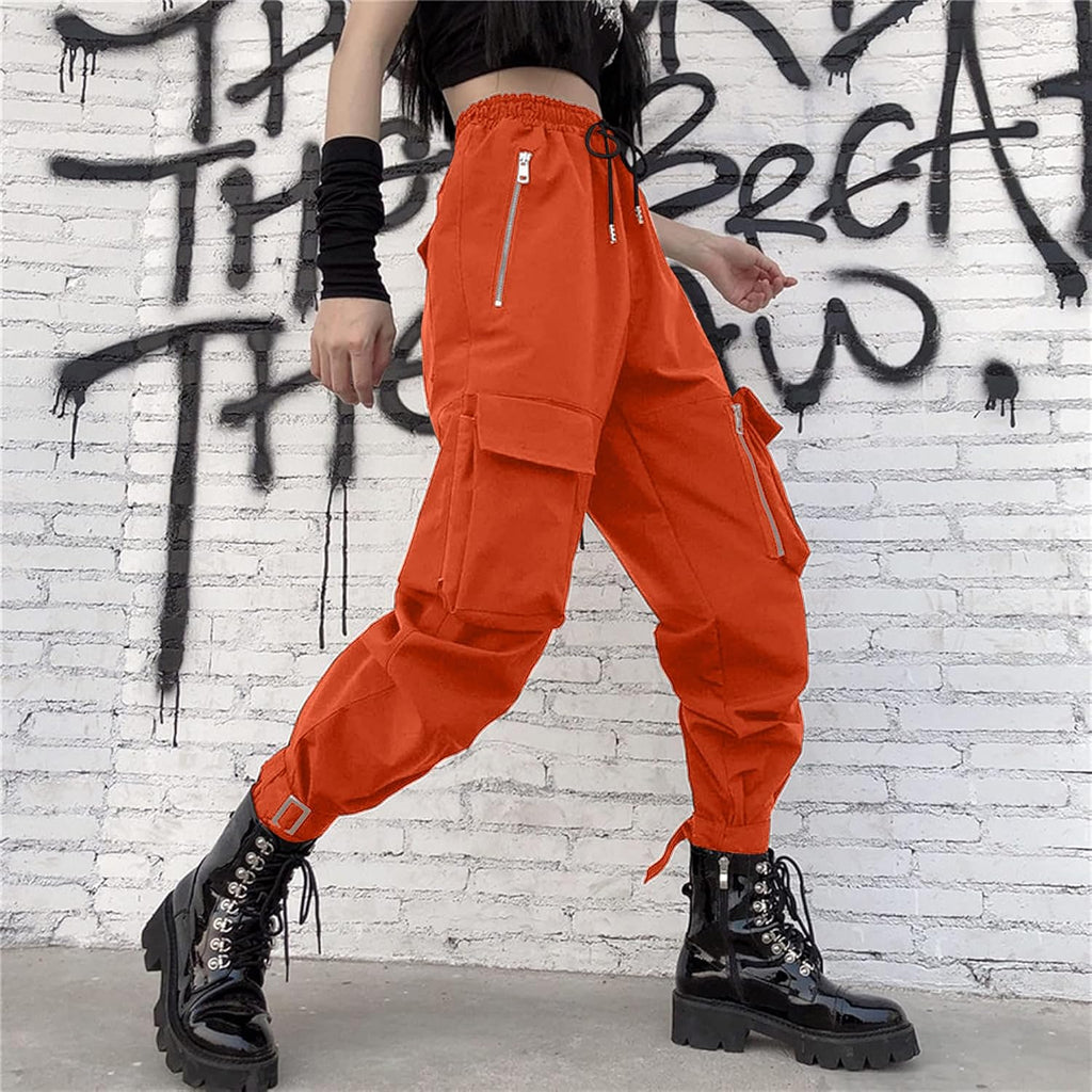 Pantaloni Cargo Neri da Donna Allentati Pantaloni incatenati Multi-Tasca Multi-Zip Punk Goth Pantaloni