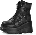 Gothniero Goth Platform Boots Black Gothic Chunky Heel Boots for Women Combat Ankle Wedge Booties with Side Zip Lace Up Size 3UK-8UK
