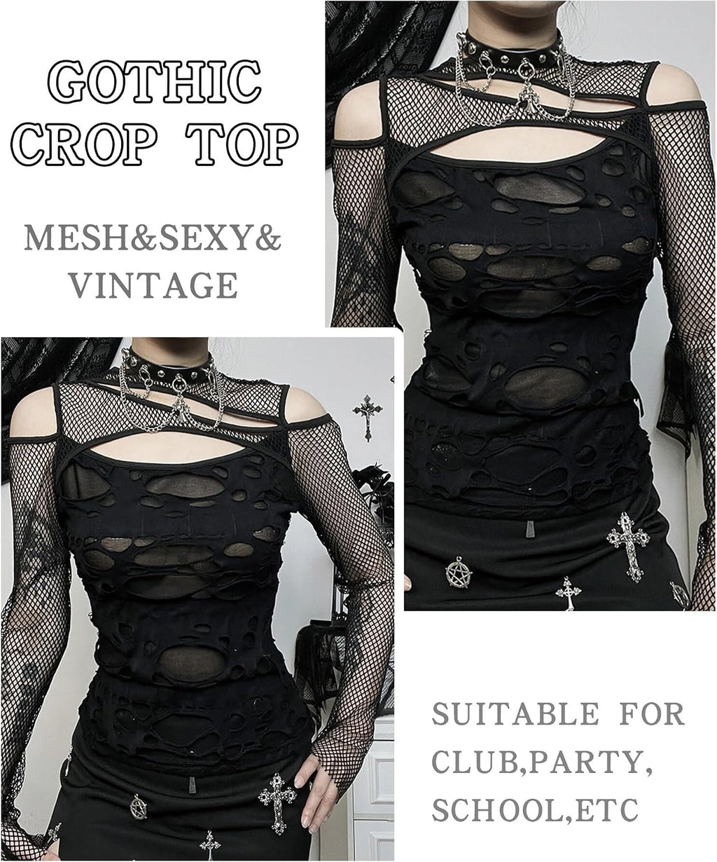 Maeau - Canotta da donna gotica punk nera crop top manica corta casual t-shirt estate canotta S M L per party club
