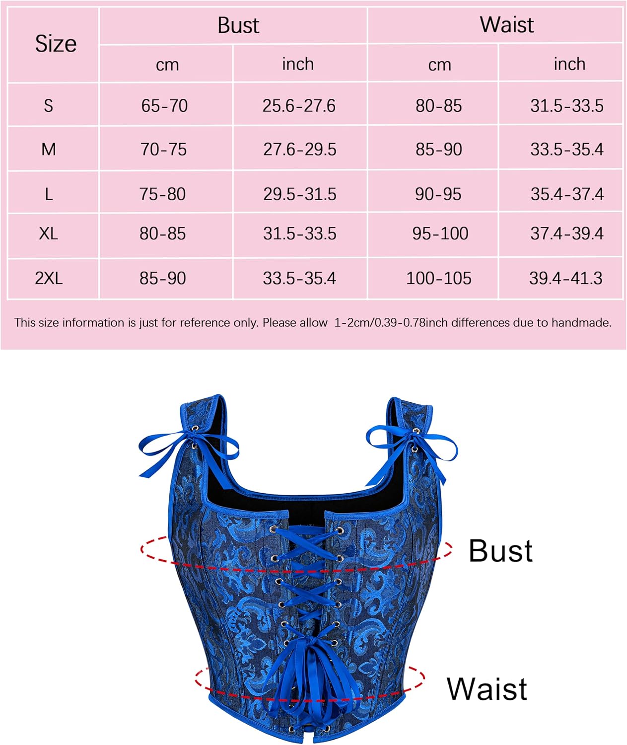 Wikoan Corsetto da Donna Top in Stile Gotico Bustino in Stile Principessa S-XXL