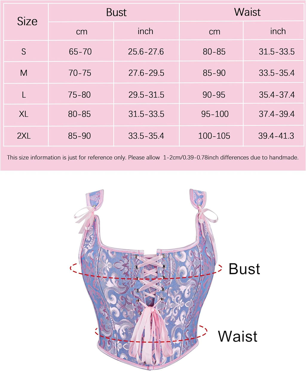 Wikoan Corsetto da Donna Top in Stile Gotico Bustino in Stile Principessa S-XXL