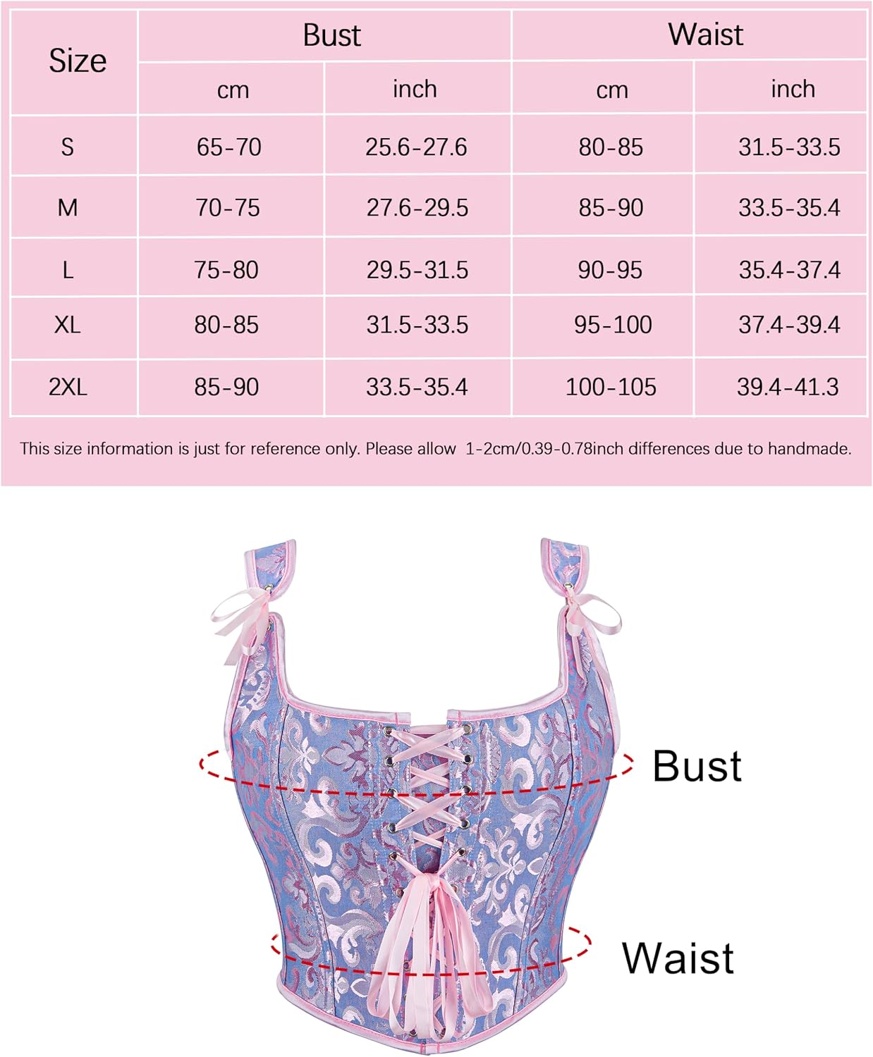 Wikoan Corsetto da Donna Top in Stile Gotico Bustino in Stile Principessa S-XXL
