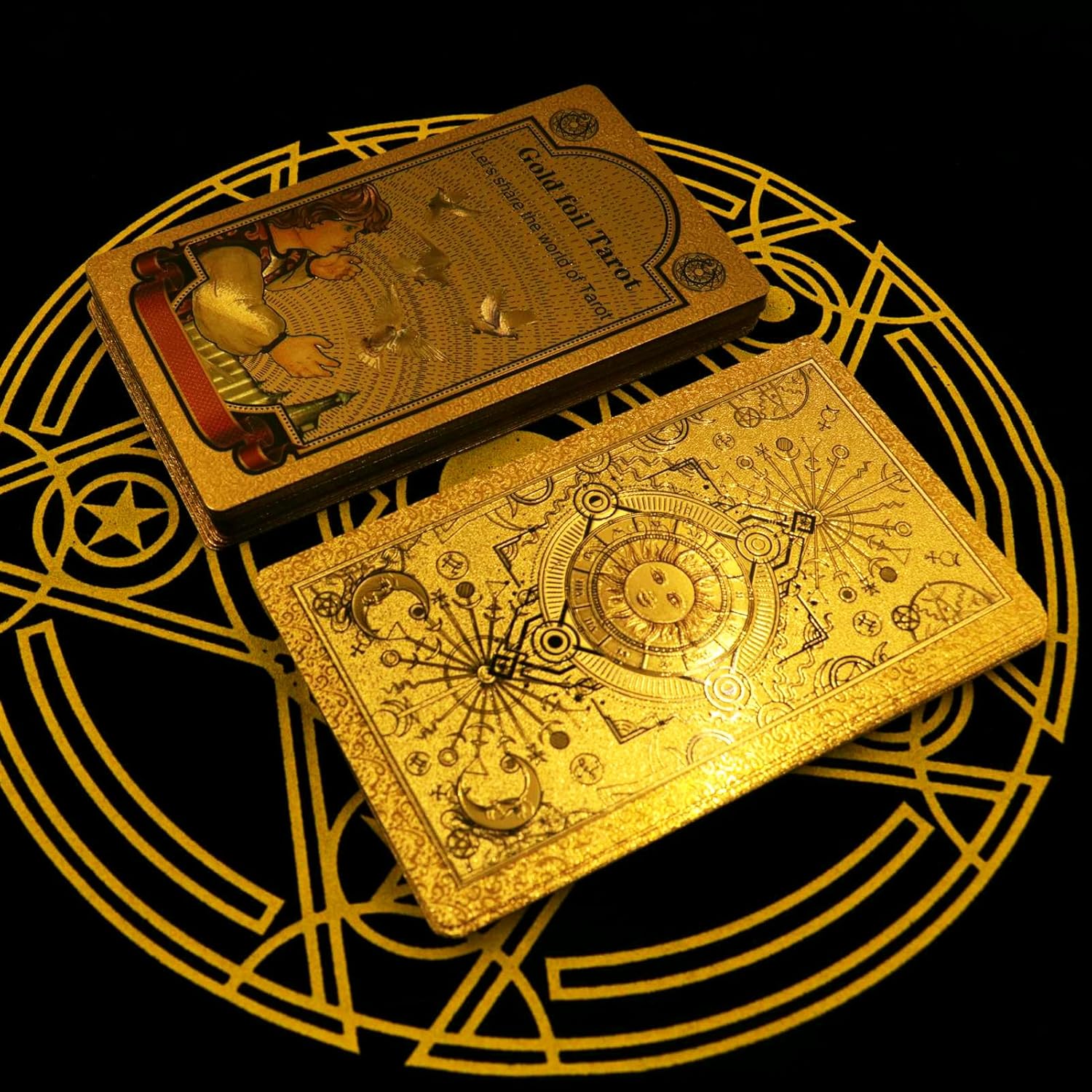 GIBZ Mazzo di Tarocchi Tradizionale Lusso in Lamina Oro con Guida 78 Pezzi | Set di Tarocchi Tovaglia Scatola per Principianti