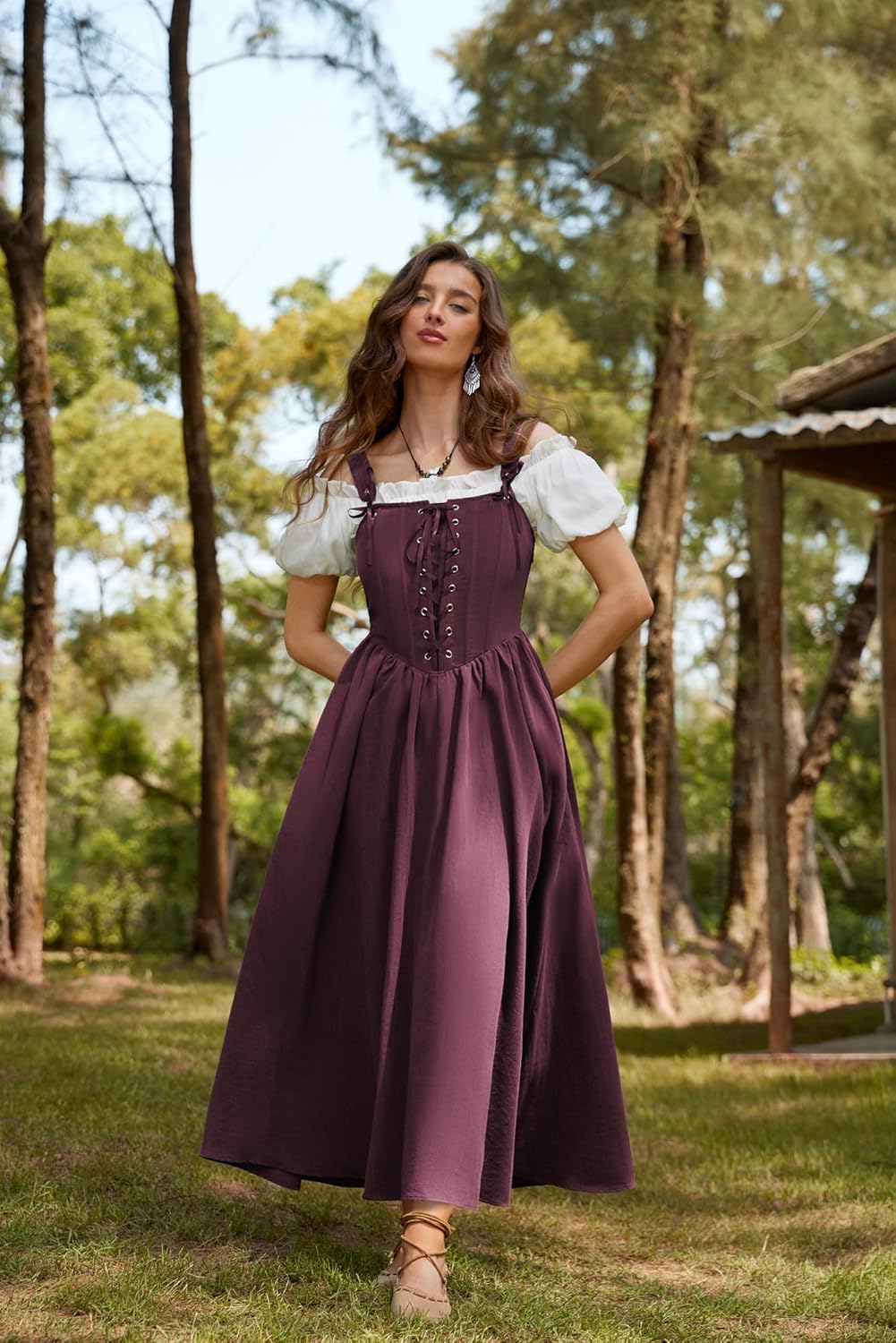 SCARLET DARKNESS Abito da donna rinascimentale, senza maniche, con lacci, linea ad A