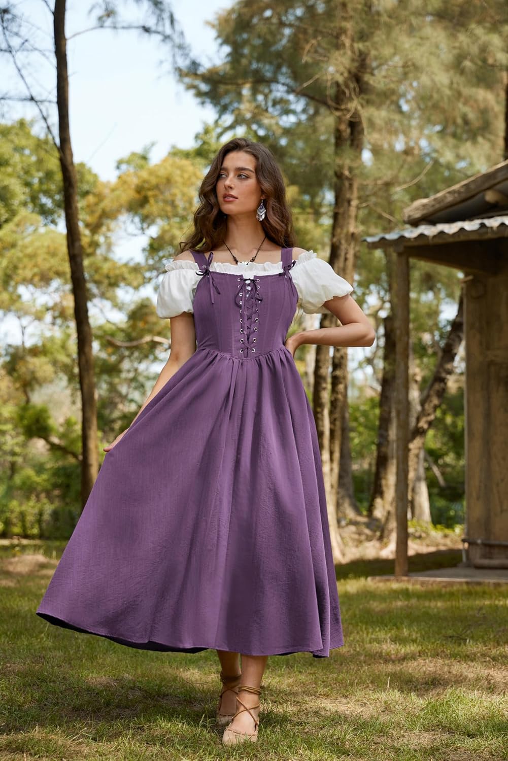 SCARLET DARKNESS Abito da donna rinascimentale, senza maniche, con lacci, linea ad A