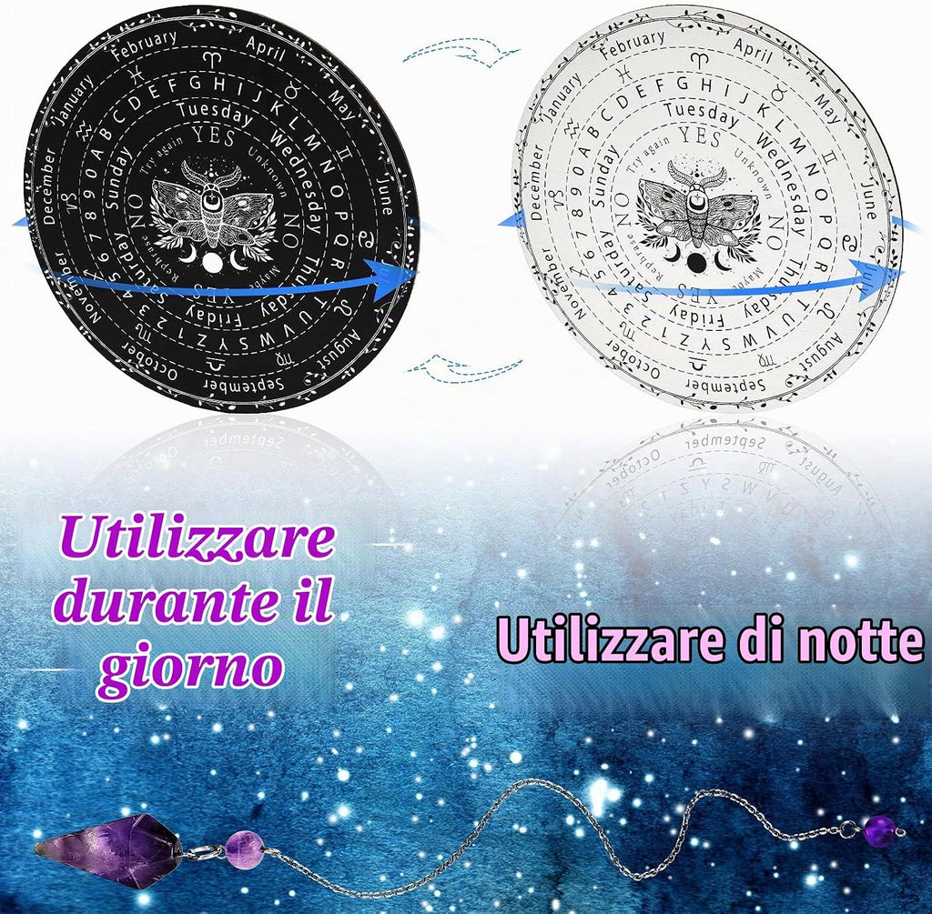 Threan Tavola divinatoria con pendolo con set di ametista, tavola parlante in legno con messaggio metafisico, collana con pendolo di cristallo con planchette per commerci Wiccan (motivo stella)