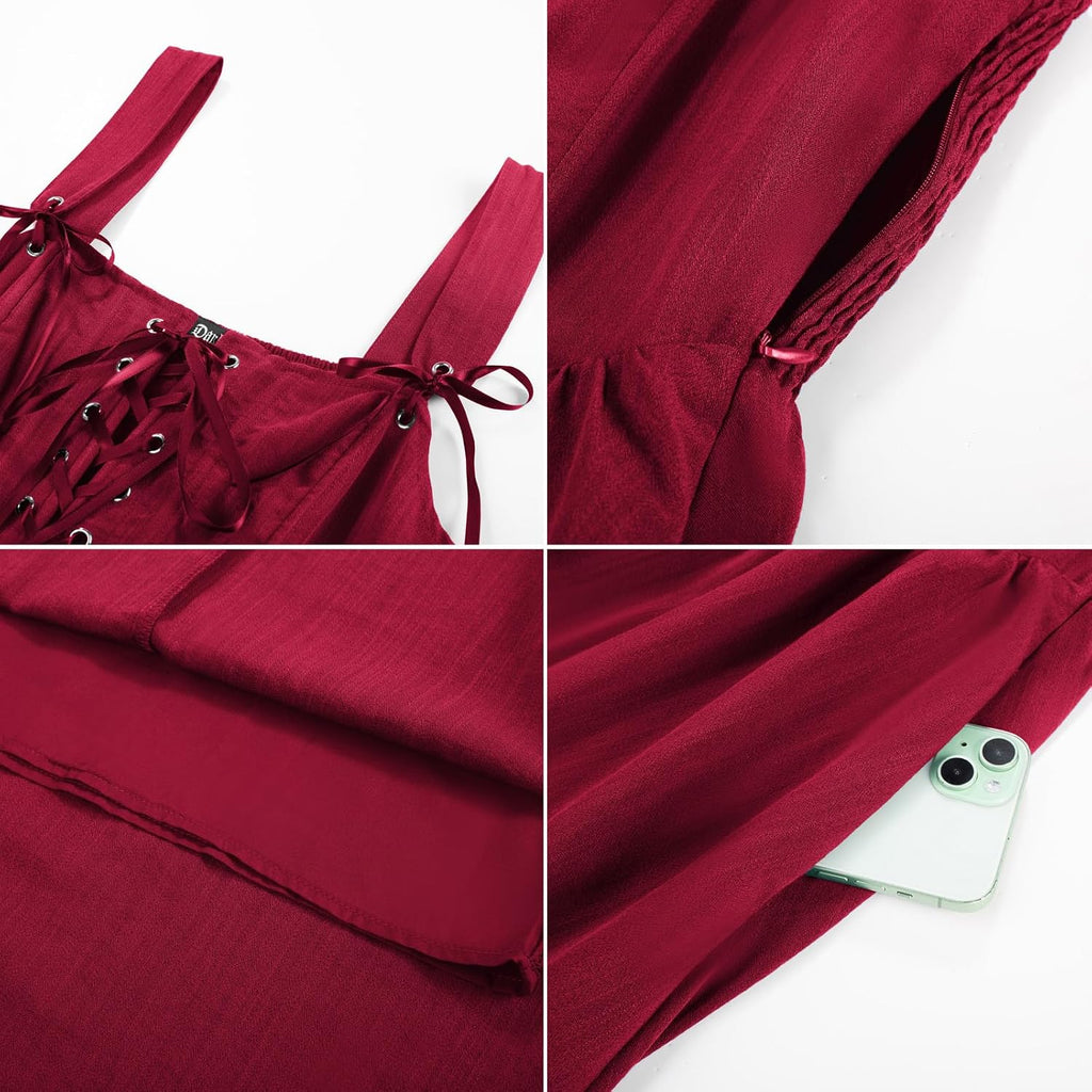 SCARLET DARKNESS Abito da donna rinascimentale, senza maniche, con lacci, linea ad A