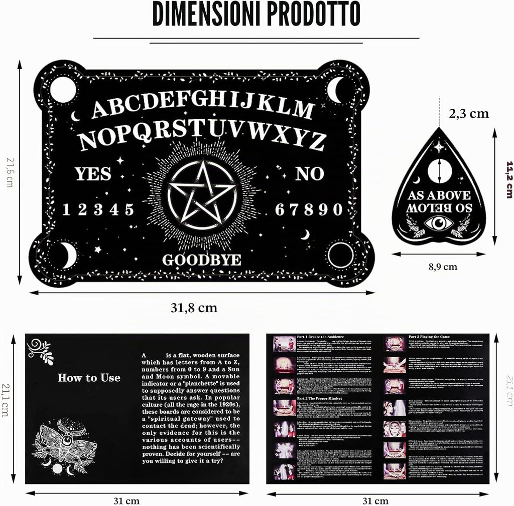 Threan Tavola divinatoria con pendolo con set di ametista, tavola parlante in legno con messaggio metafisico, collana con pendolo di cristallo con planchette per commerci Wiccan (motivo stella)