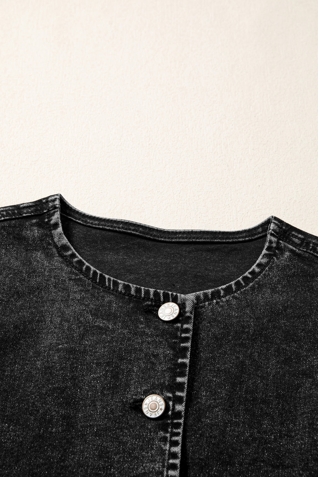 Black Buttoned Front Slit Denim Vest