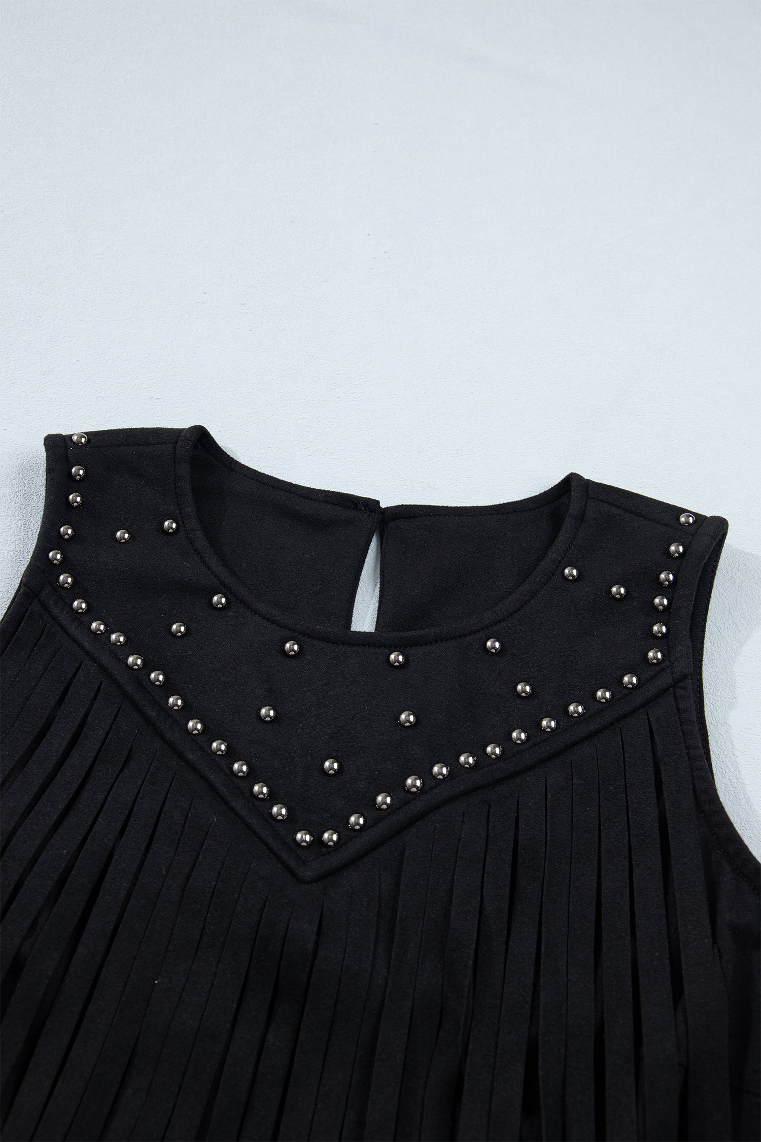Black Western Fringe Rivet Paneling Bust Sleeveless Top