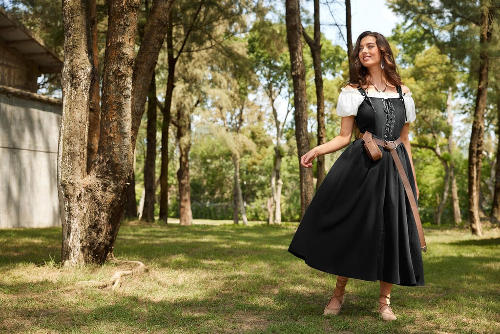 SCARLET DARKNESS Abito da donna rinascimentale, senza maniche, con lacci, linea ad A