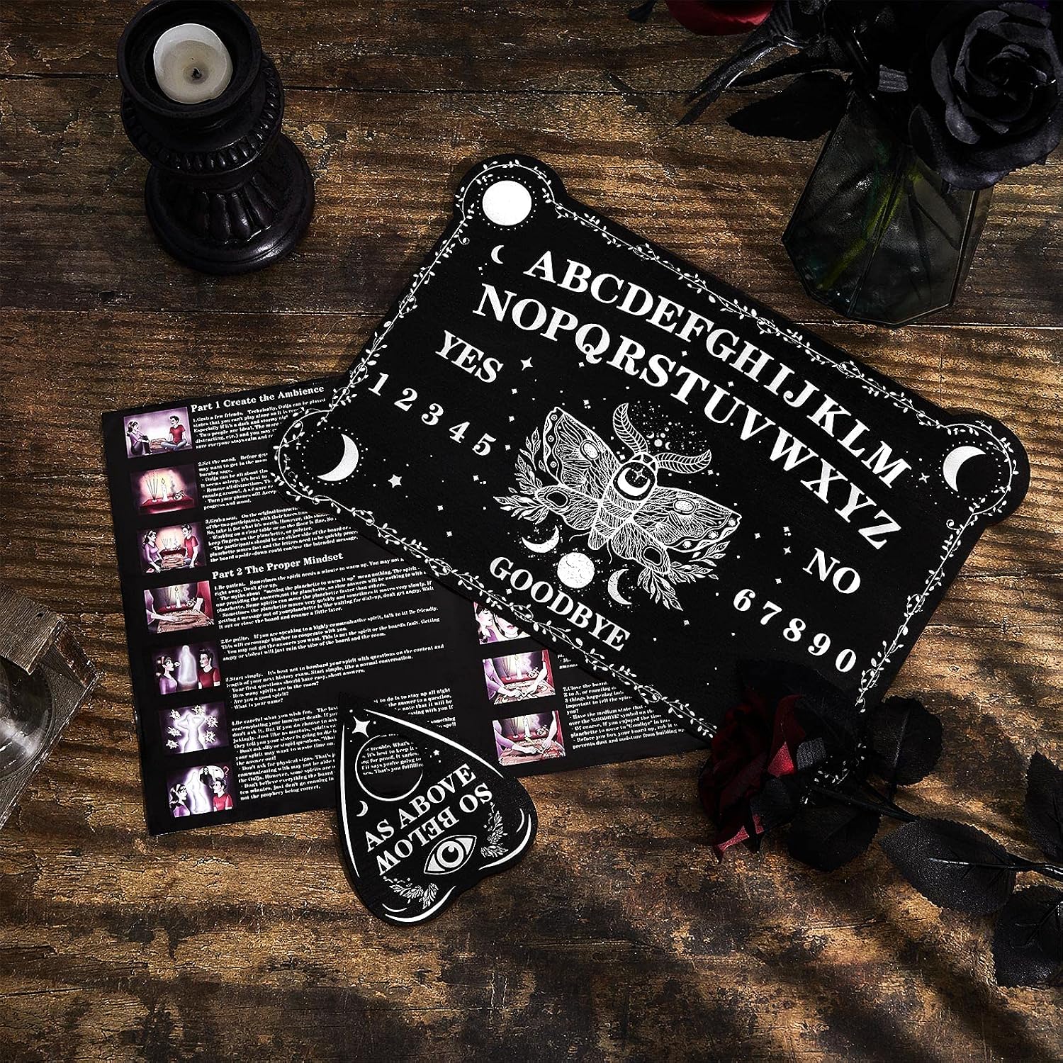 Threan Tavola divinatoria con pendolo con set di ametista, tavola parlante in legno con messaggio metafisico, collana con pendolo di cristallo con planchette per commerci Wiccan (motivo stella)