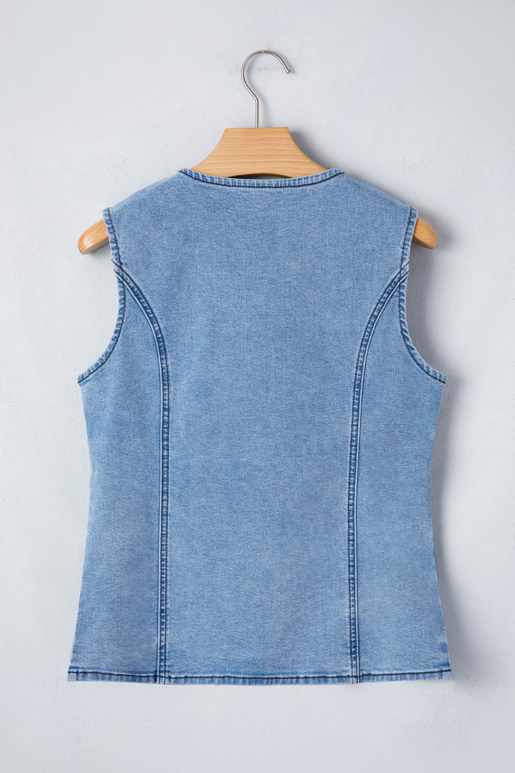 Black Buttoned Front Slit Denim Vest