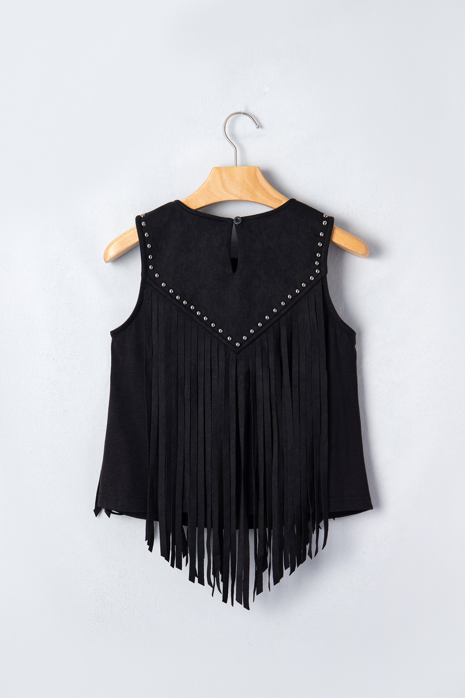 Black Western Fringe Rivet Paneling Bust Sleeveless Top