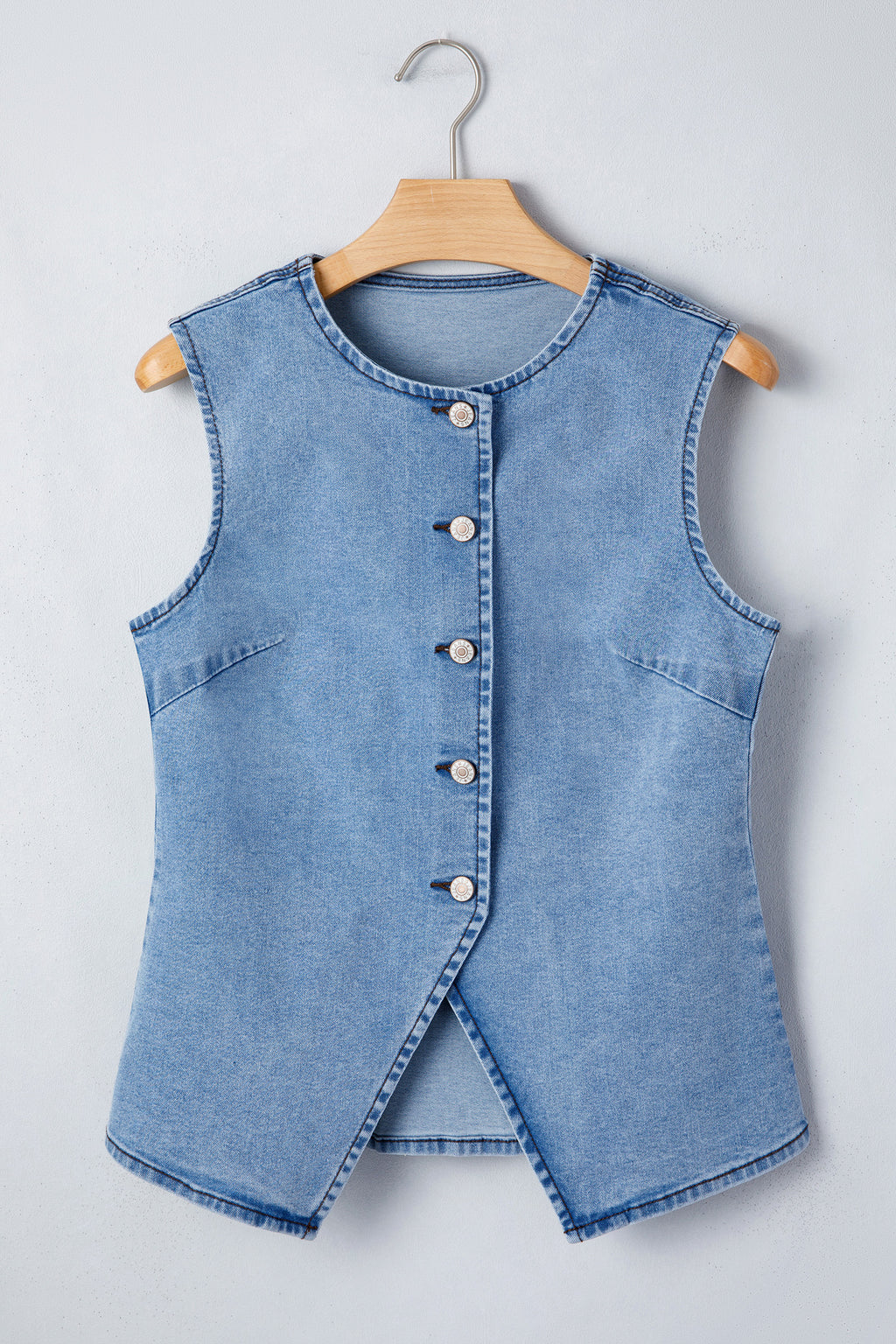 Black Buttoned Front Slit Denim Vest