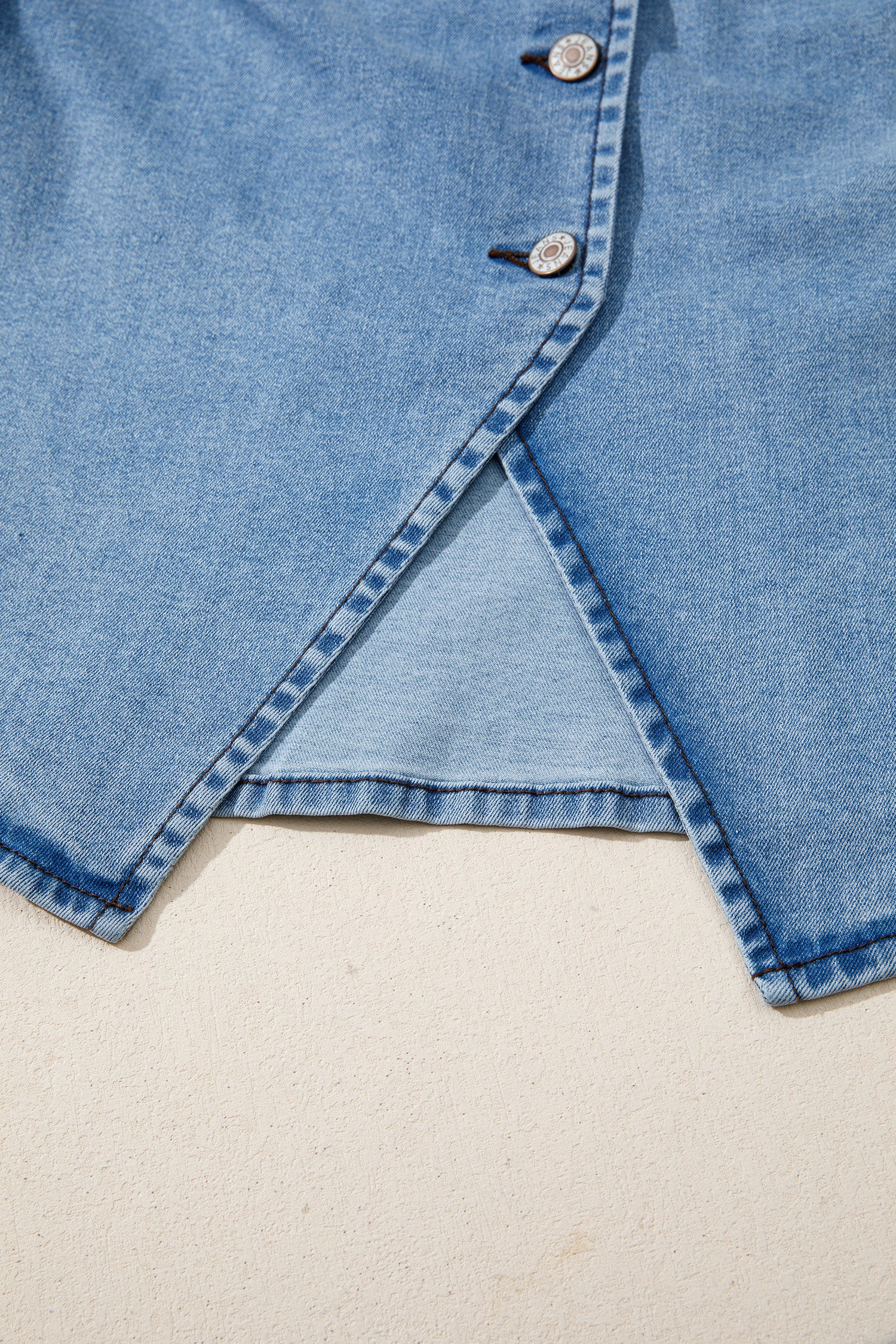 Black Buttoned Front Slit Denim Vest