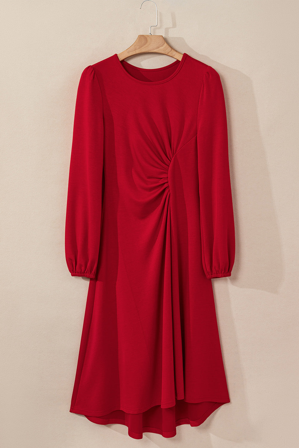 Black Plain Lantern Sleeve Midi Dress
