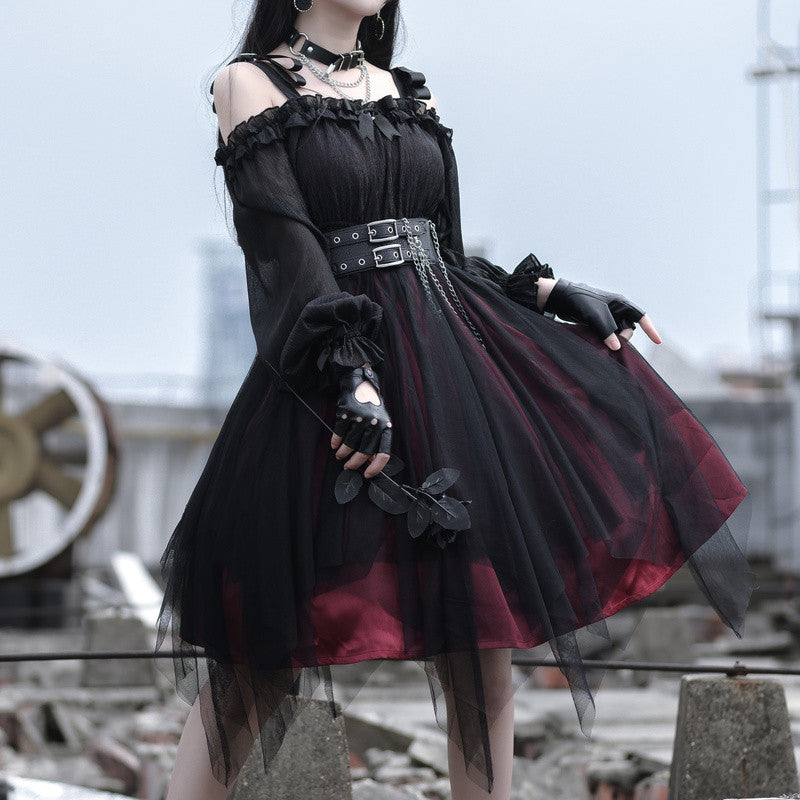 Abito gotico Lady Lolita maglia con volant manica a sbuffo steampunk cosplay irregolare