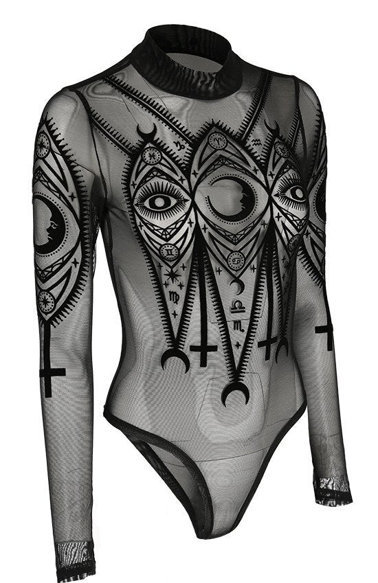 Body Gotico Restyle – Fortune Teller – Mesh con Simboli Zodiacali